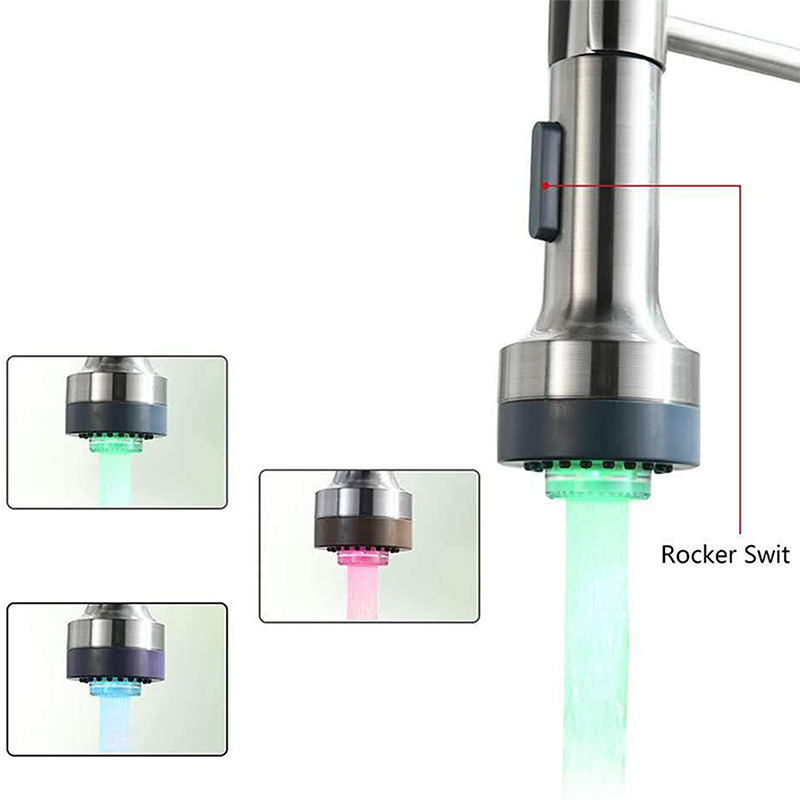 Led Hot and Cold Water Faucet New Model with Temperature Control, Three-Color, Seven-Color Glowing, Color-Changing, 7-Color Adjustable Water Outlet with Switch Spout A4