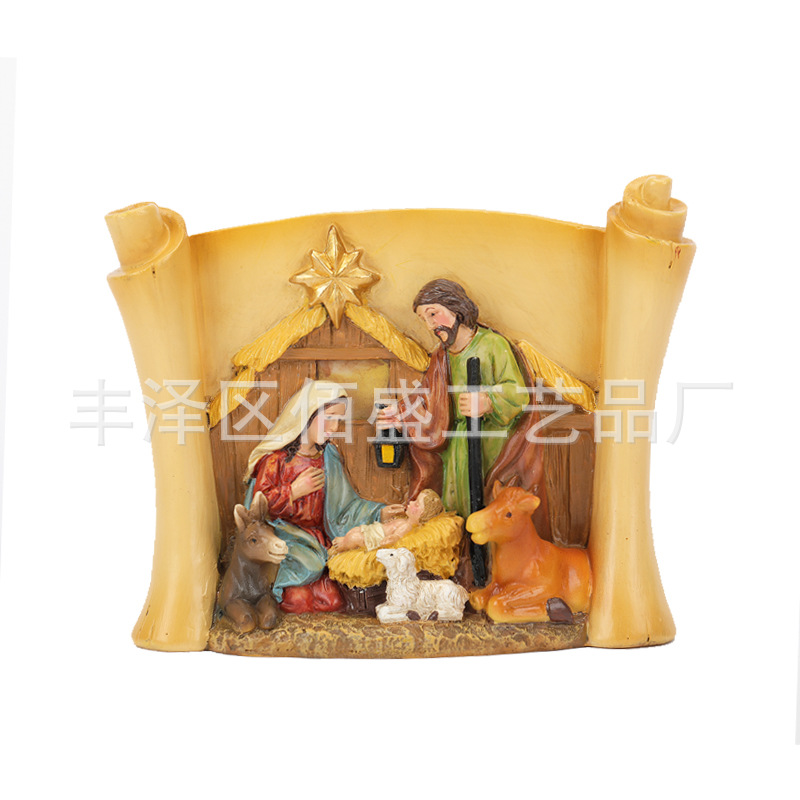 Nacimiento realista transfronterizo grupo de decoración de pesebre resina personaje clásico serie de nacimiento decoración del hogar regalos de Navidad