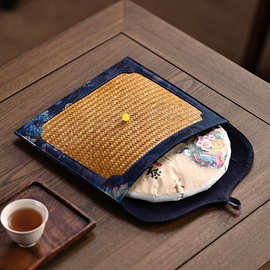 爱赏茶具配件茶饼包礼品袋便携式茶饼袋手工竹编缎锦茶饼收纳袋