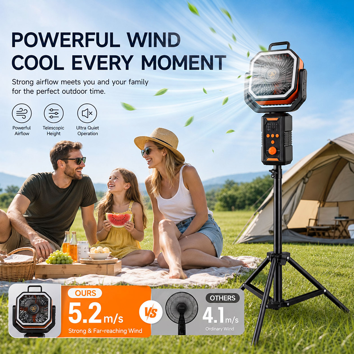 Ventilador de Camping con Vaporizador USB Recargable y Oscilante para Exteriores