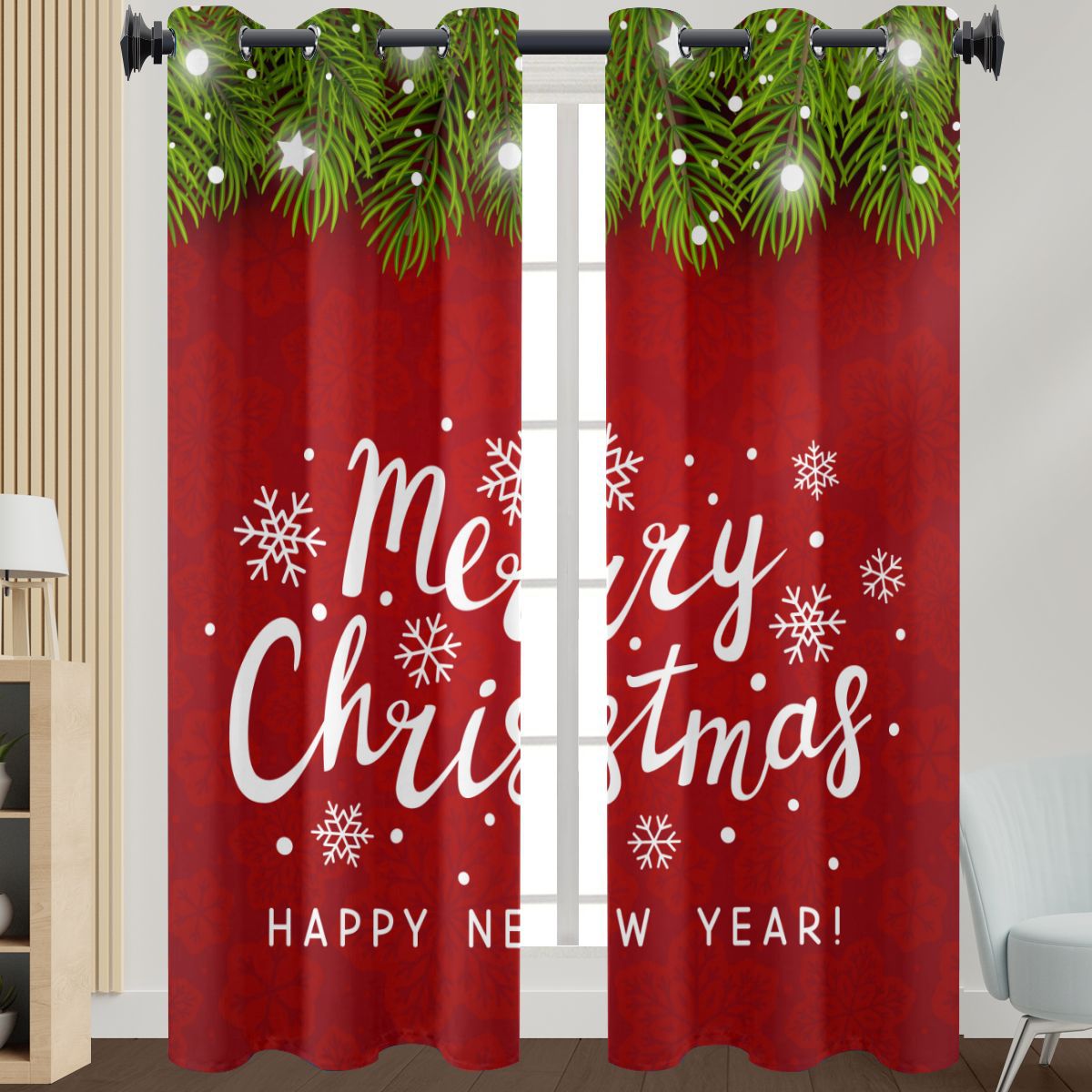 亚马逊热销圣诞节系列窗帘家居装饰半遮光窗帘布欧美爆款节日窗帘|ru