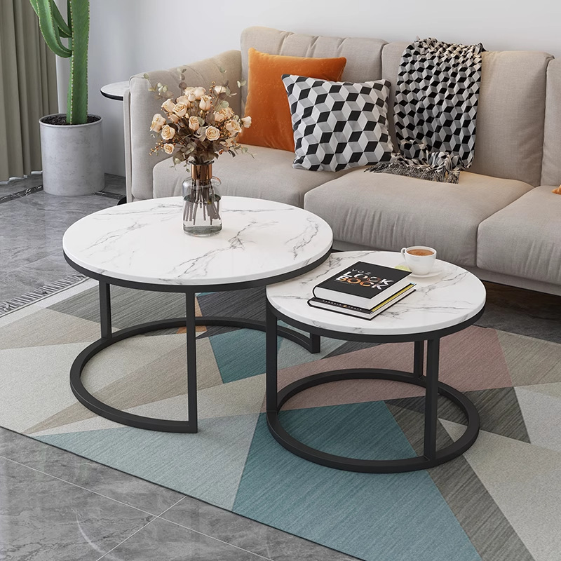 Mesa de té de mármol simple moderna de roca mesa de té de estilo europeo pequeño sofá de sala de estar red doméstica mesa de té negra