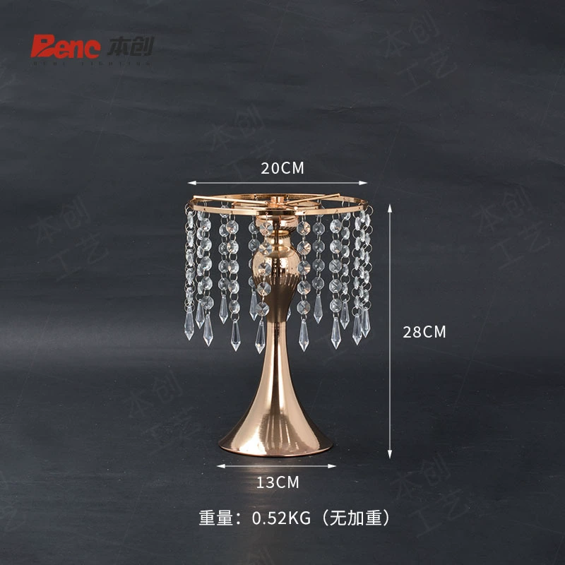Table centerpiece stand 8360-1 — iron frame with crystal bead chains, chromine or golden, 20×H28–55 cm
