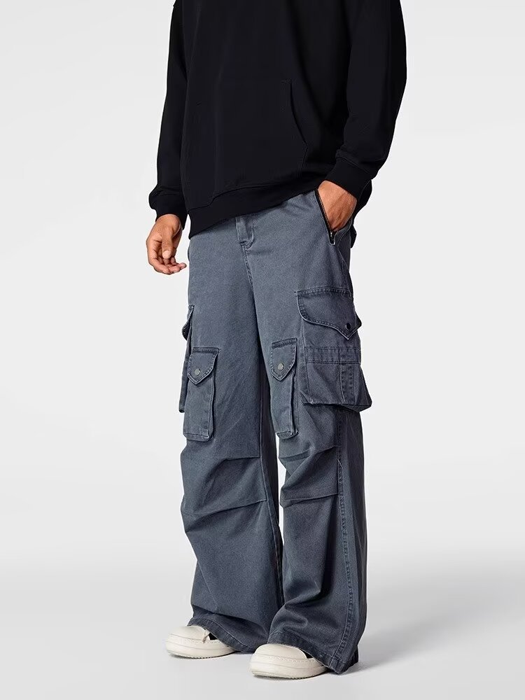 Men's Clothing Washed casual pants regular street washed distressed overalls pocket straight heavy duty casual wide leg pants _ipsvogv.com