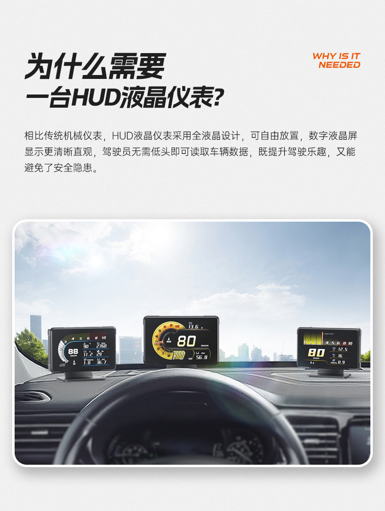 Hud Head-Up Display Full Lcd Obd Instrument Panel Modification Tablet Design Simple and Stylish A91