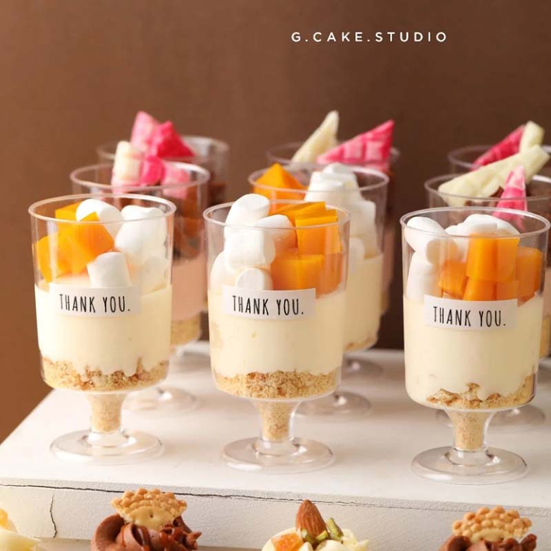 甜品台小酒杯慕斯杯布丁杯高脚杯提拉米苏杯一次性硬塑料婚庆喜字