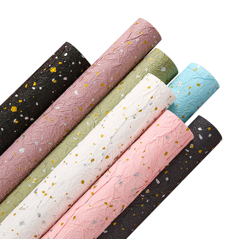 Papel de piedra de papel de papel de oro de plata de textura hecha a mano Papel plegado de textura ramo de flores de papel de embalaje Flores materiales de flor