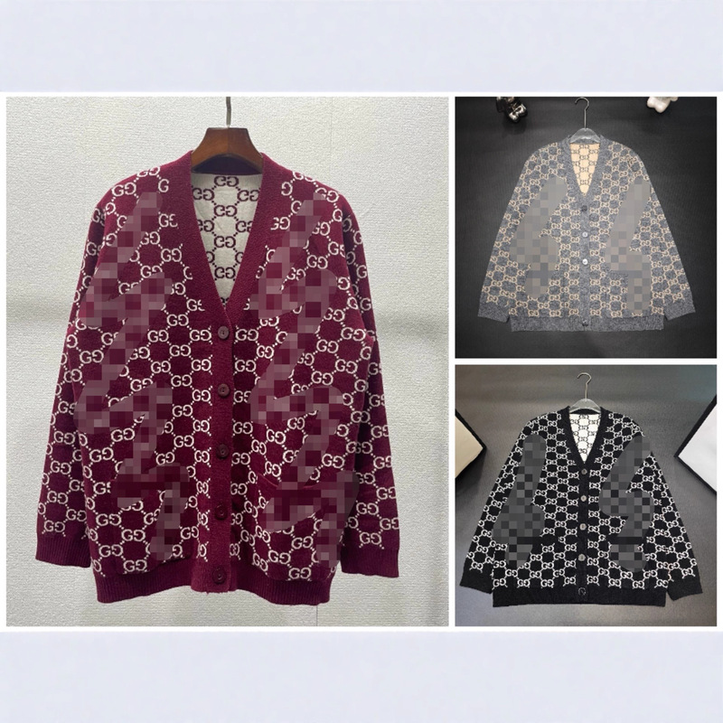 Shenzhen Nanyou g Home High-End Vintage Double-Sided Jacquard V-Neck Cardigan Sweater Casual Loose Knit Cardigan Jacket