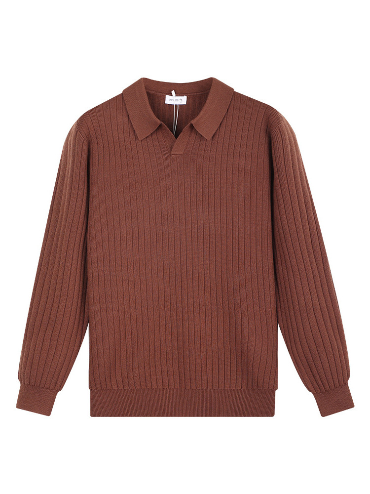 Hombres otoño y invierno nuevo cuello gaviota Polo suéter camiseta de punto lujoso de alta calidad delgado con la tapa de la camiseta a rayas para hombres