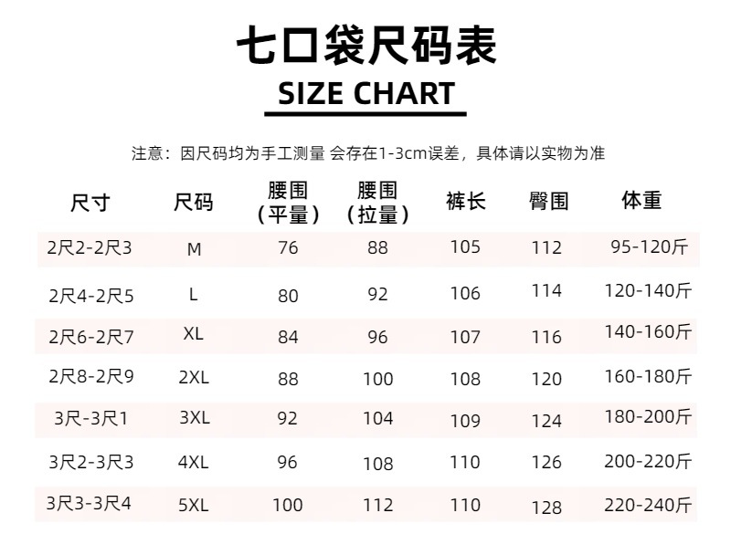 七口袋尺码