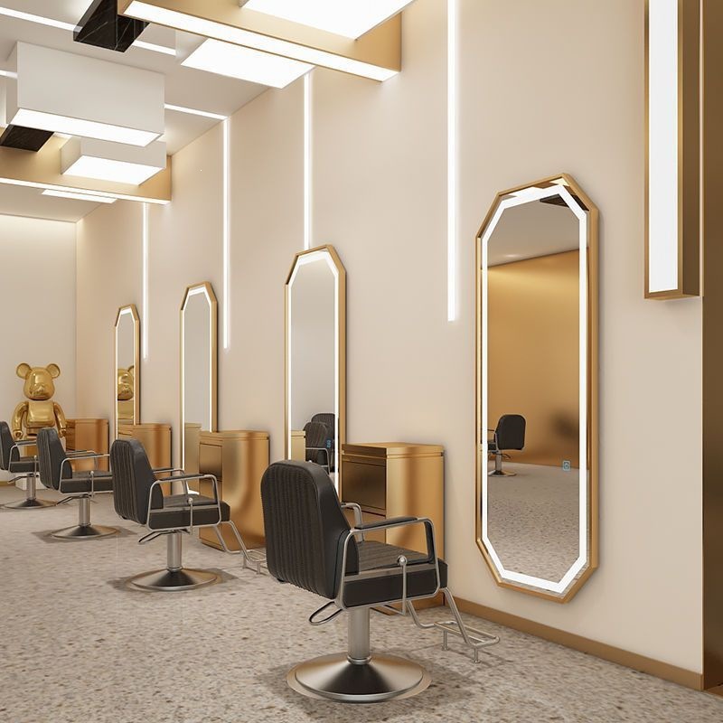 Espejo de peluquería simple, espejo especial de peluquería, espejo rojo con lámpara, espejo de pared, espejo de peluquería, espejo de peluquería