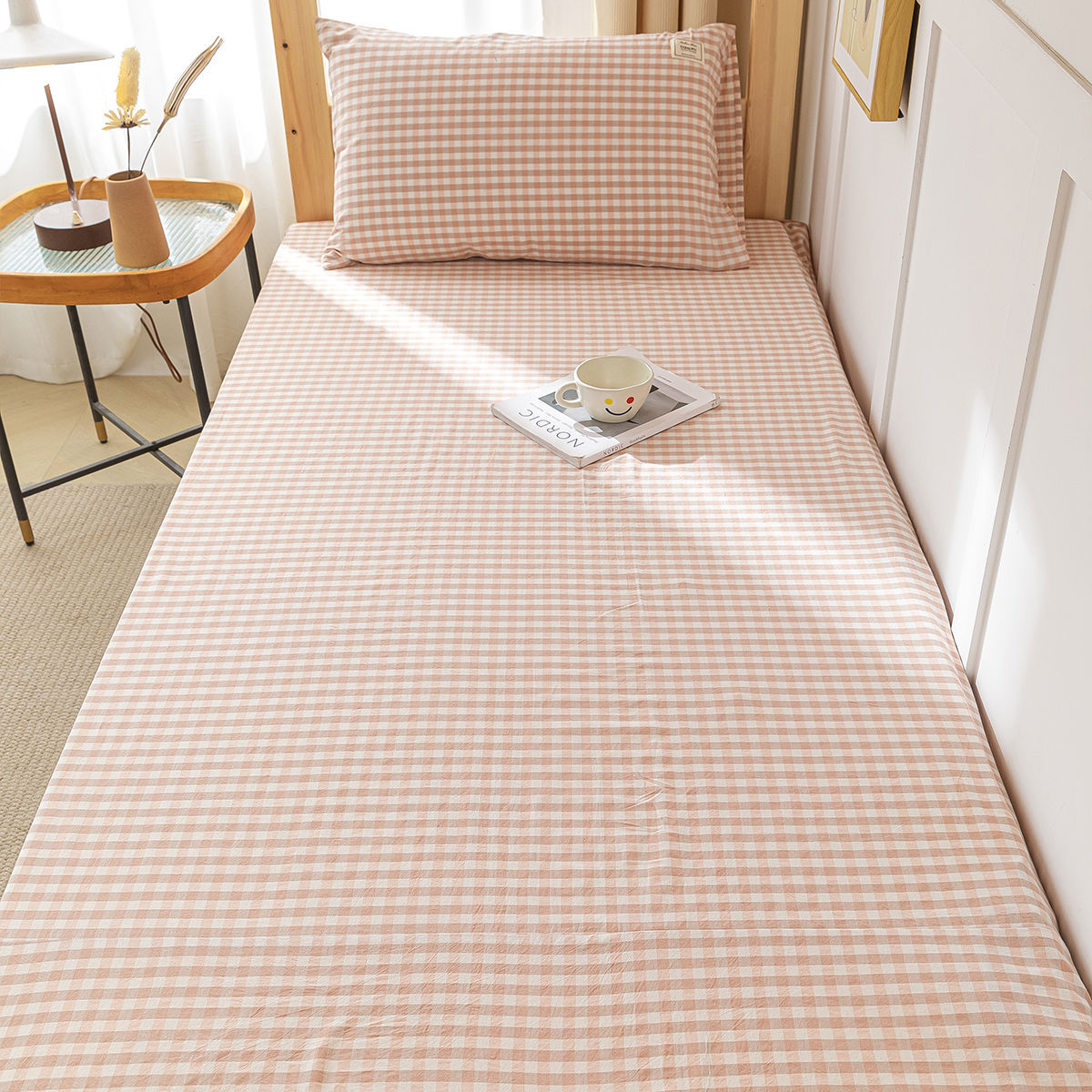 Sábana de algodón lavado de algodón puro para dormitorio de estudiantes, pieza individual 100 algodón, sábana de cama individual, funda de almohada, juego de tres piezas