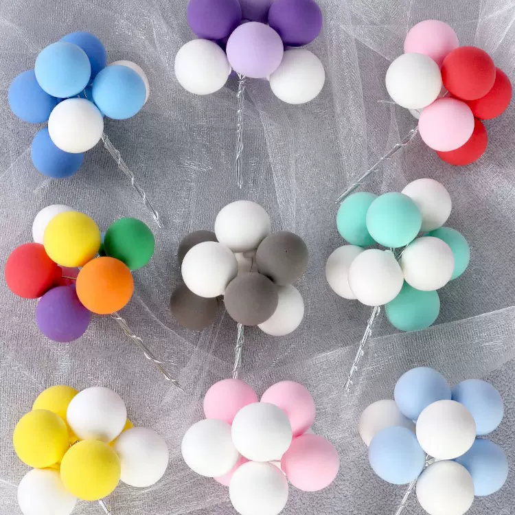 蛋糕装饰七夕告白气球 ins马卡龙色粘土小气球生日蛋糕烘焙插牌