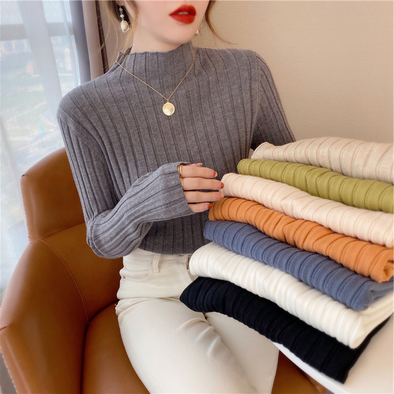 Pit Strip Mock Collar Base Shirt Women's Inner Sweater Women's Autumn and Winter White Western-style All-match Top Black Knitted Sweater Pit Strip Mock Collar Base Shirt Women's Inner Sweater Women's Autumn and Winter White Western-style All-match Top Black Knitted Sweater