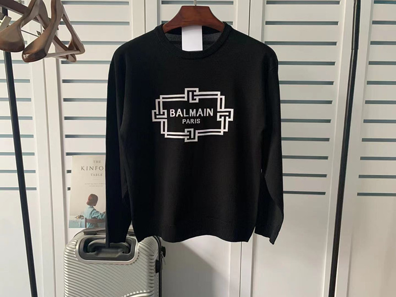 Autumn and Winter New balmain Loose Pullover Jacquard Letter Silk Linen balmain Long Sleeve Sweater Internet Celebrity Couple