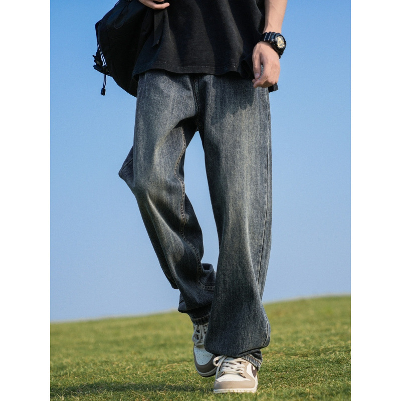 Trendy Artistic Men's Jeans Spring Retro Straight Loose Casual Long Pants Men's Style