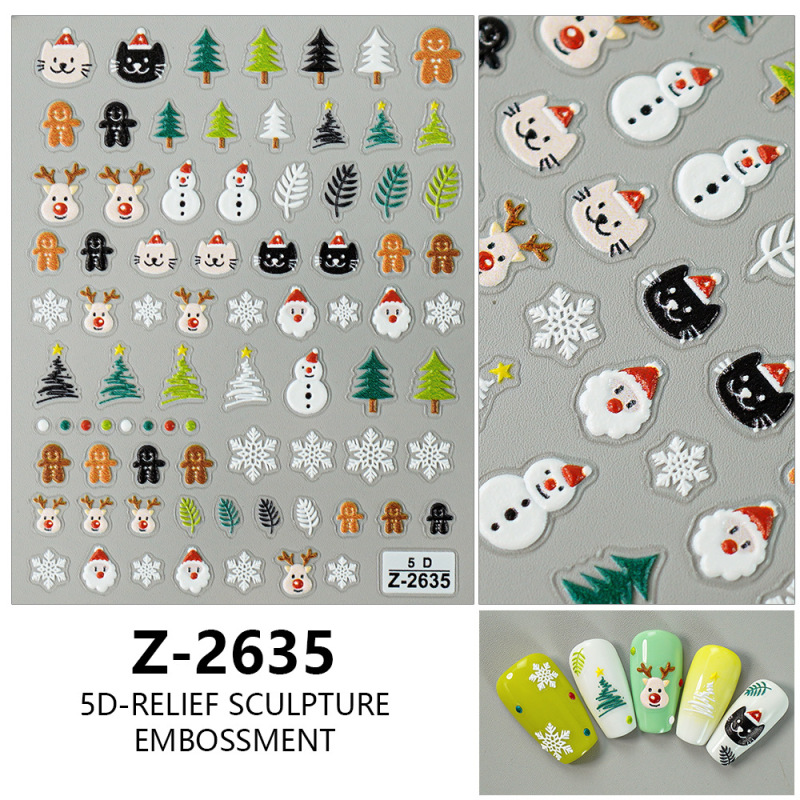 ヨーロッパとアメリカのクリスマスネイルアートステッカー漫画かわいい 5D 立体レリーフステッカー DIY ネイルアートアクセサリー子供のネイルステッカー|undefined