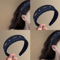 苏黎假期博主风格牛仔字母发箍女韩版气质ins风高颅顶头箍盘发器
