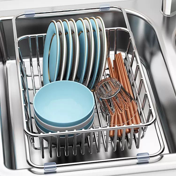 沥水篮水槽沥水架不锈钢洗菜盆可伸缩厨房家用洗碗池漏网过滤架子