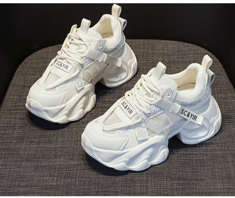 Giày sneaker nữ chunky đế dày tăng chiều cao 8cm buộc dây thời trang — M2566 màu be, M2566 màu hồng chi tiết 18