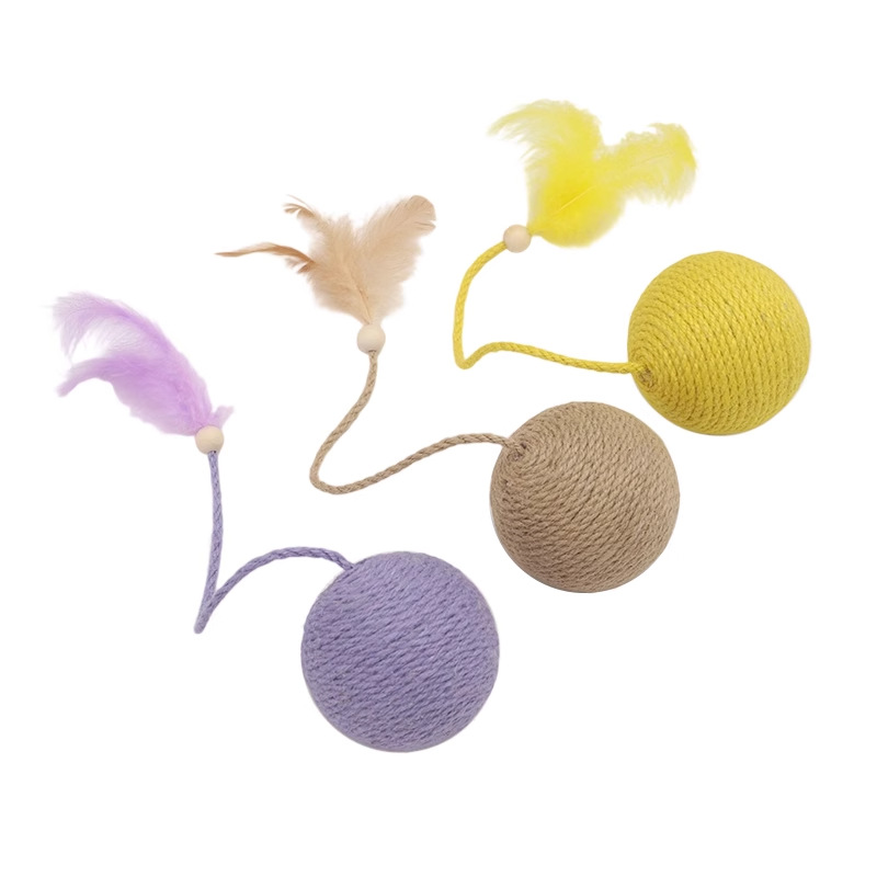 HOOPET cuerda larga con plumas, bola de cuerda de cáñamo, gato, gatito que muerde, gato, resistente al desgaste, resistente al desgaste, auto-aburrido, palo de gato divertido