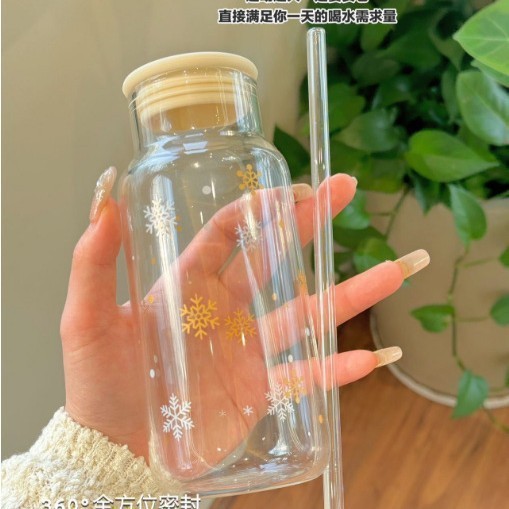 ins网红吸管杯子大容量耐高温玻璃杯家用透明简约水杯高颜值带盖|undefined