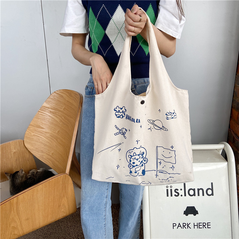 【 In Stock 】13173 Cute Moon Landing Cow single-shoulder Bag, student girls' schoolbag, canvas bag, large capacity wholesale details Picture