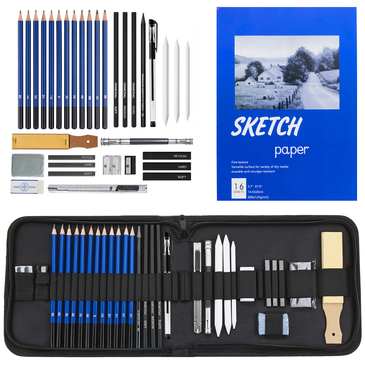 34 unids profesional dibujo lápiz traje sketch traje principiante suministros de arte Amazon sketch lápiz al por mayor