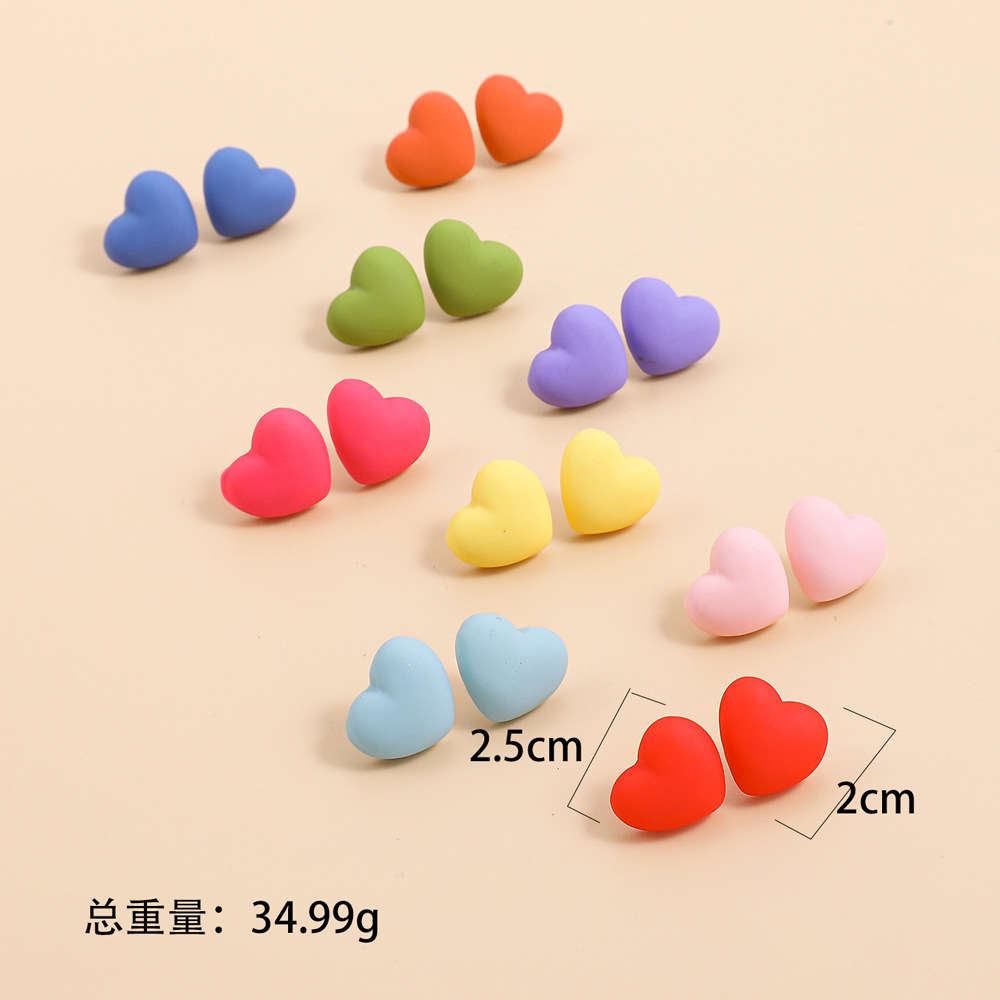 Candy Color Heart Stud Earrings Cute Small Cartoon Earrings