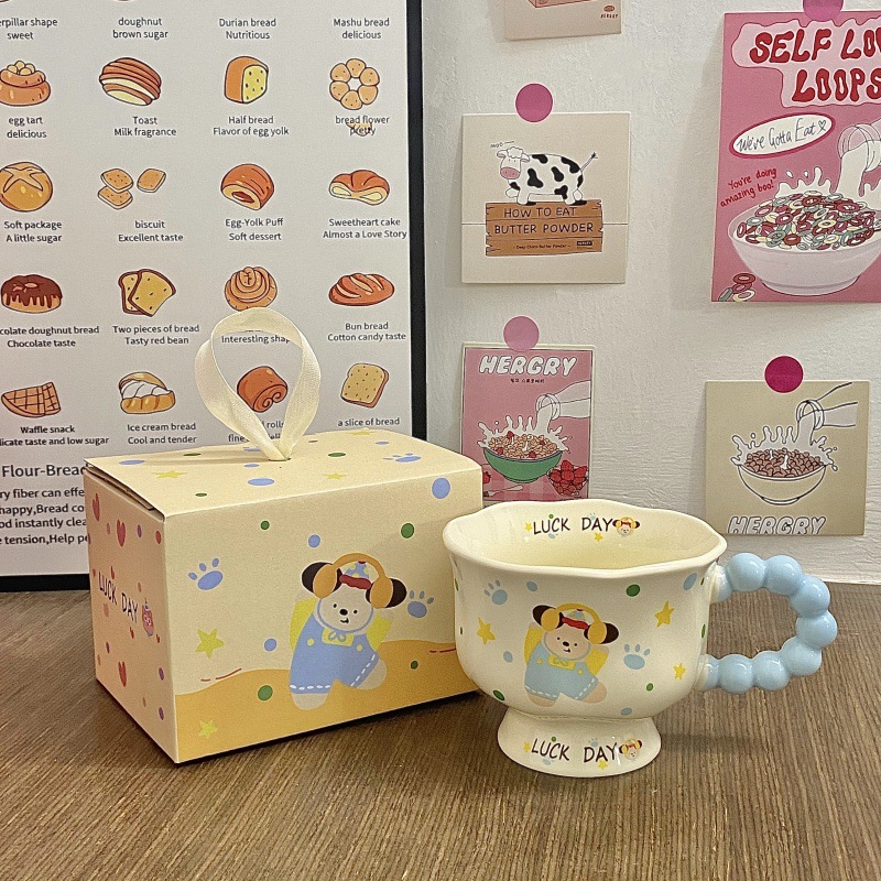 Taza de cachorro lindo Taza de alto valor Regalo de cumpleaños femenino Taza de cerámica Regalo de mano Taza de agua Café Taza de pareja