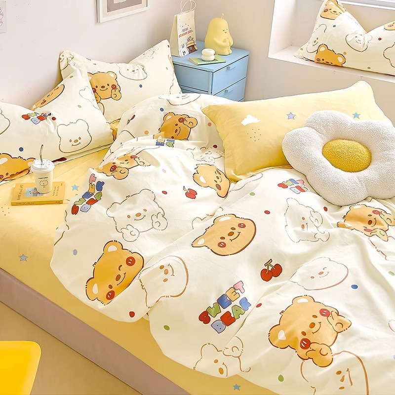 Funda de edredón de algodón de una sola pieza de cuatro piezas para niños 150x200x230 dormitorio de estudiantes individual 180 sábana