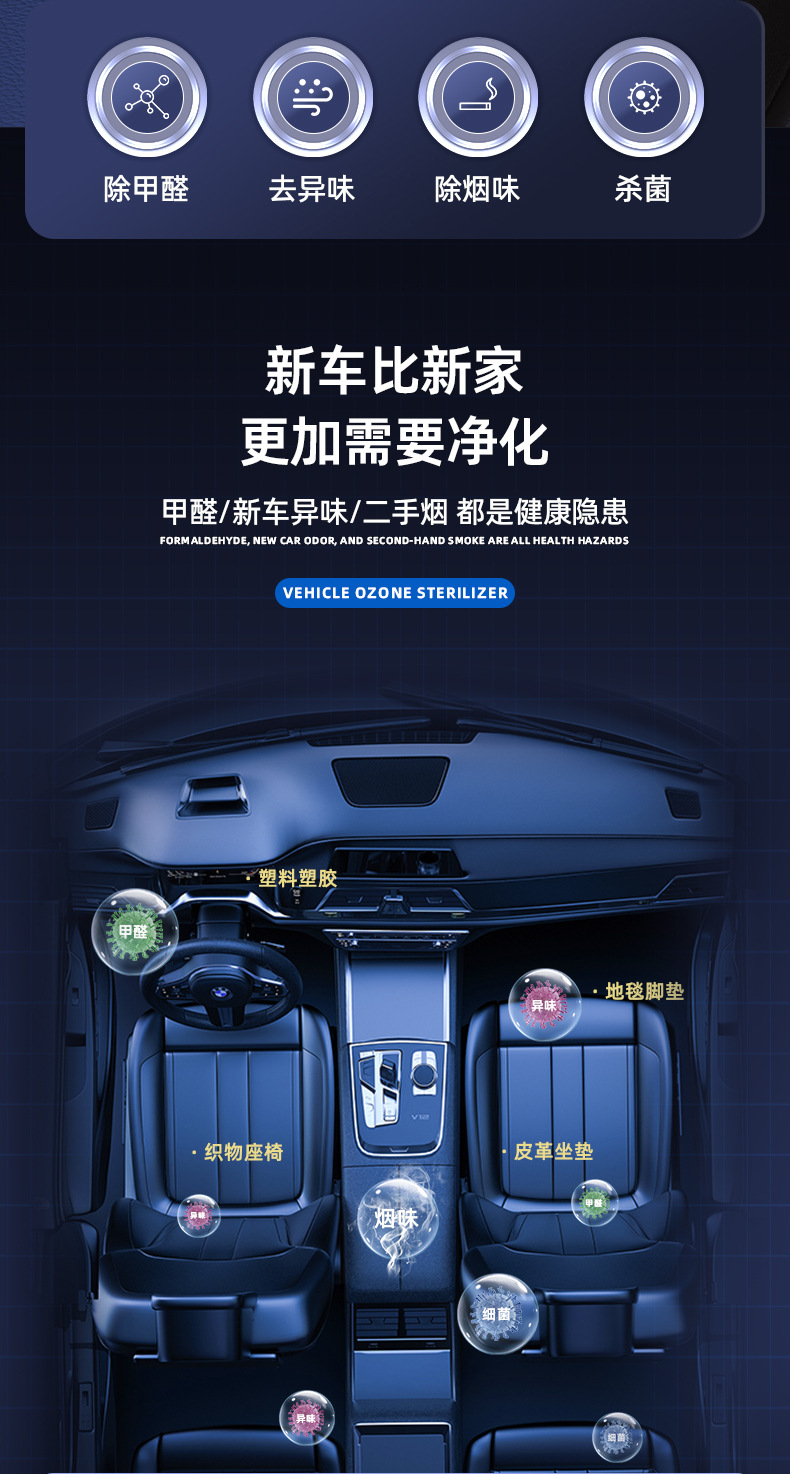 Air purifier ozone generator in addition to formaldehyde odor smoke smell new car indoor vehicle ultraviolet disinfection cross-border