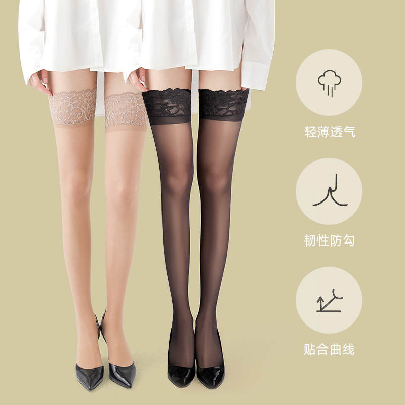 Lace over -the -knee socks [Black+skin color] Two installations