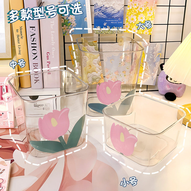 Cute Small Desktop Trash Can for Home Use, Small Acrylic Transparent Fish Tank for Betta Fish, Square Trash Storage Bin