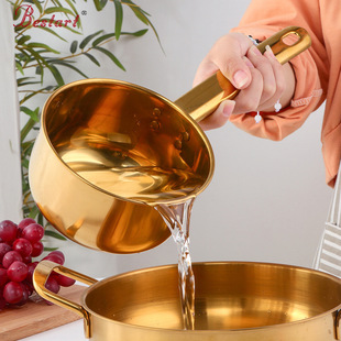 Cross-border new long handle water scoop kitchen household scoop water Shell water scoop single hanging wash fruit and vegetable color golden logo