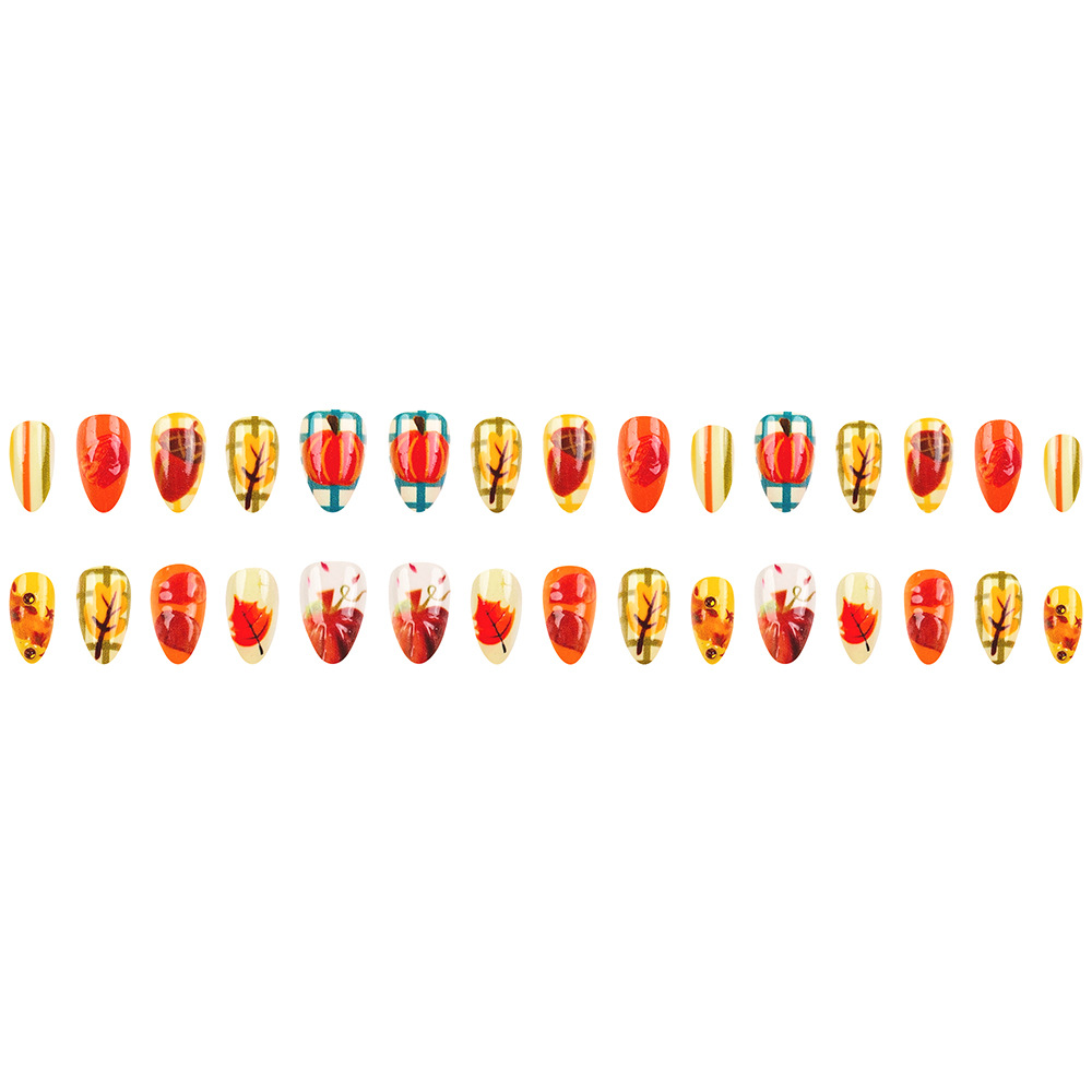 Las mejores ventas transfronterizas de uñas de almendras de diamante tridimensional de otoño atmósfera de uñas falsas 24 piezas de parche de uñas image 6