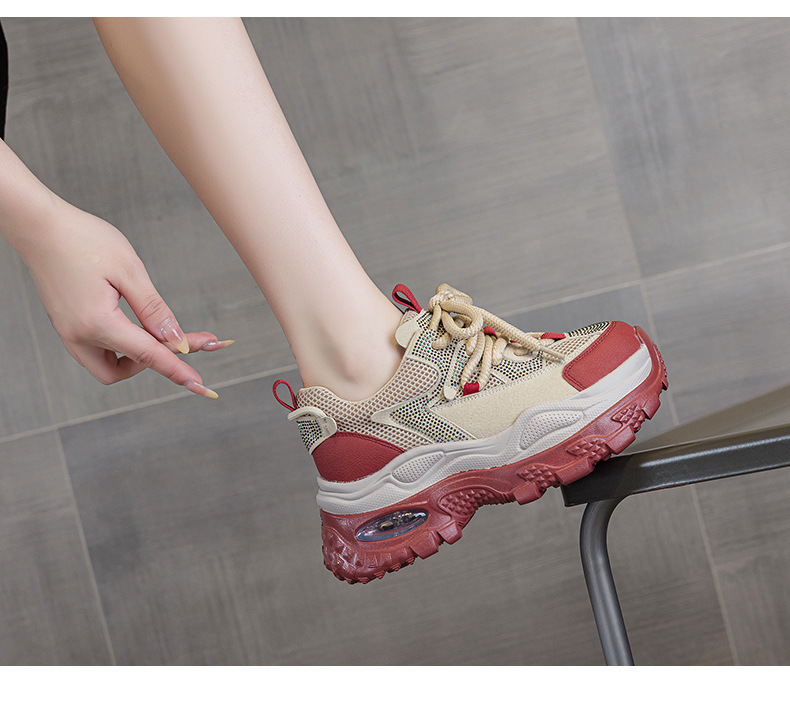 Giày sneaker nữ chunky đế dày phong cách retro, tăng chiều cao, đính đá lấp lánh — M2911 vàng, M2911 be, M2911 đỏ, M2911 xanh lá chi tiết 25