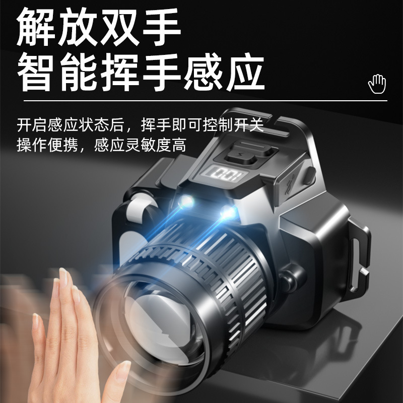 跨境智能感应白激光头灯COB侧灯强光工作灯户外充电头戴式钓鱼灯|undefined