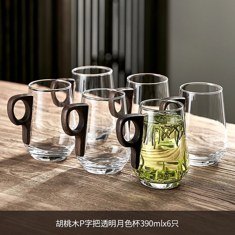 [6종세트] P자형 손잡이 투명 역컵 390ML