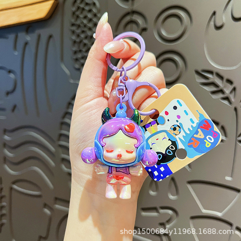 クリエイティブ電気メッキ悪魔ガール人形かわいいペンダント漫画キーチェーンカップルキーホルダーガールズバッグペンダント|undefined