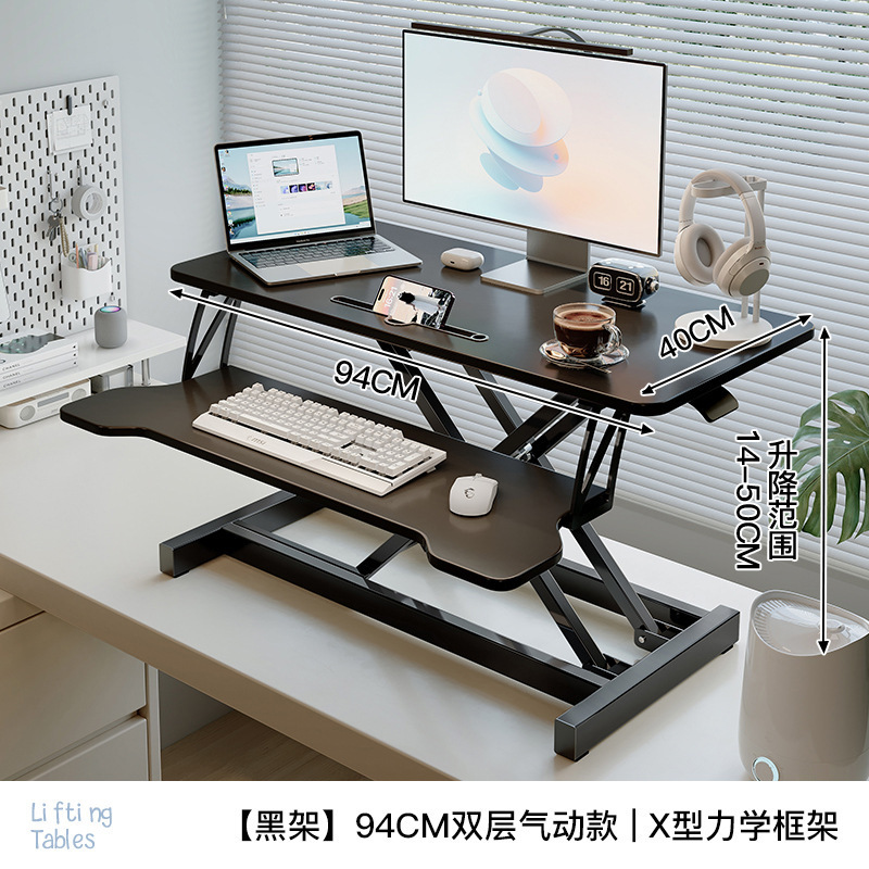 Escritorio de pie, se puede levantar y ajustar, escritorio de computadora portátil, soporte de computadora portátil, mesa de trabajo plegable, aumento de escritorio