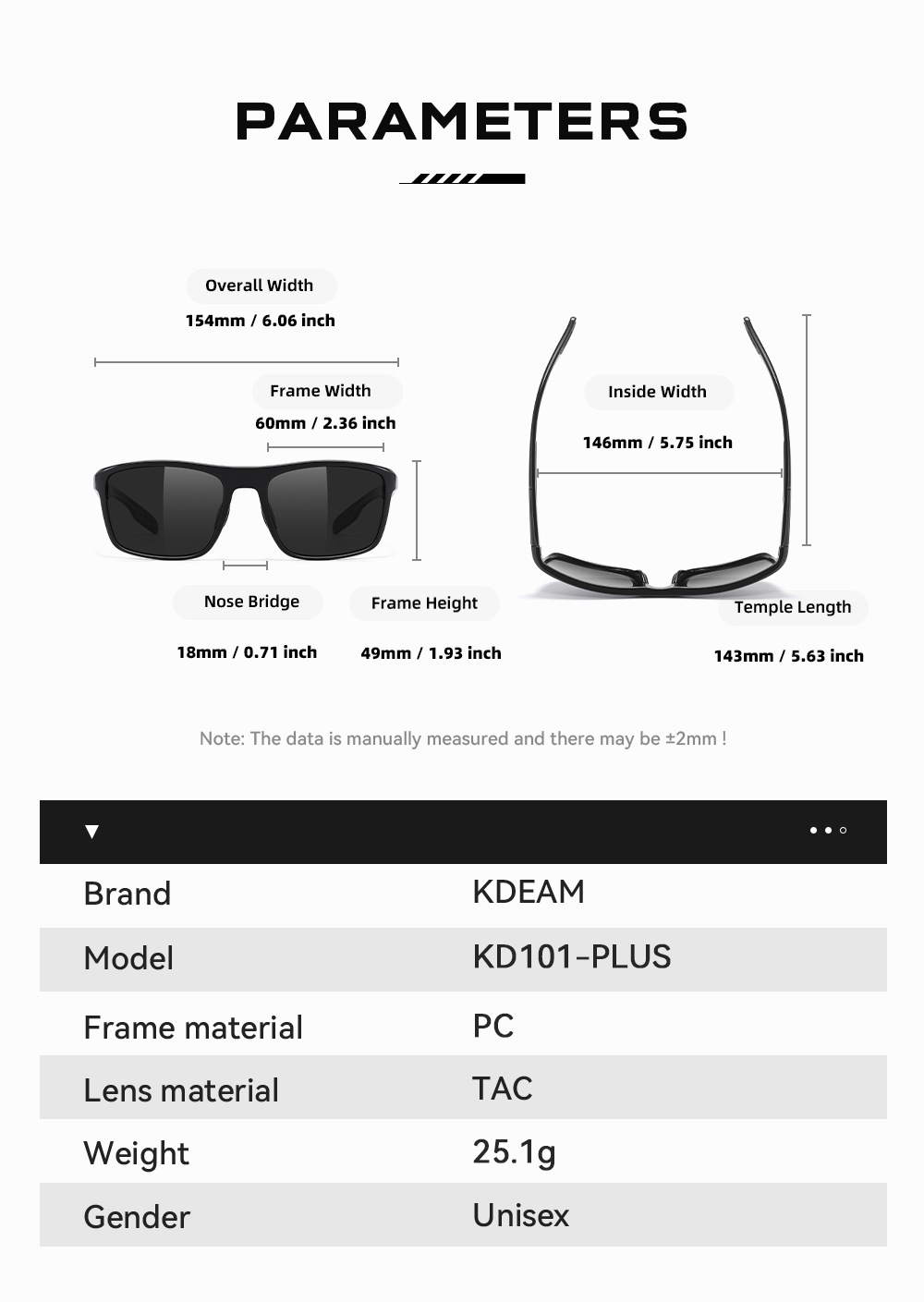 KDEAM Large Size Fashion Polarized Sunglasses Outdoor Casual Sunglasses Central Asia Eyewear Wholesale KD101-PLUS