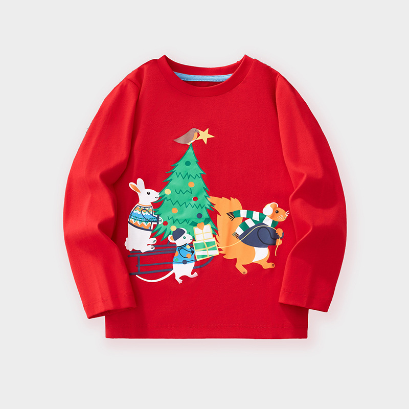 25 Europa y los Estados Unidos ropa infantil transfronteriza otoño y invierno Navidad camiseta de manga larga impresión de dibujos animados jersey infantil al por mayor en stock