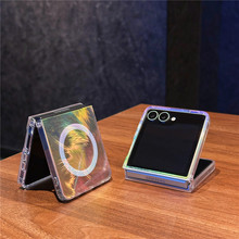 适用三星zflip7磁吸手机壳折叠屏6代炫彩羽毛zflip5彩镀渐变防摔