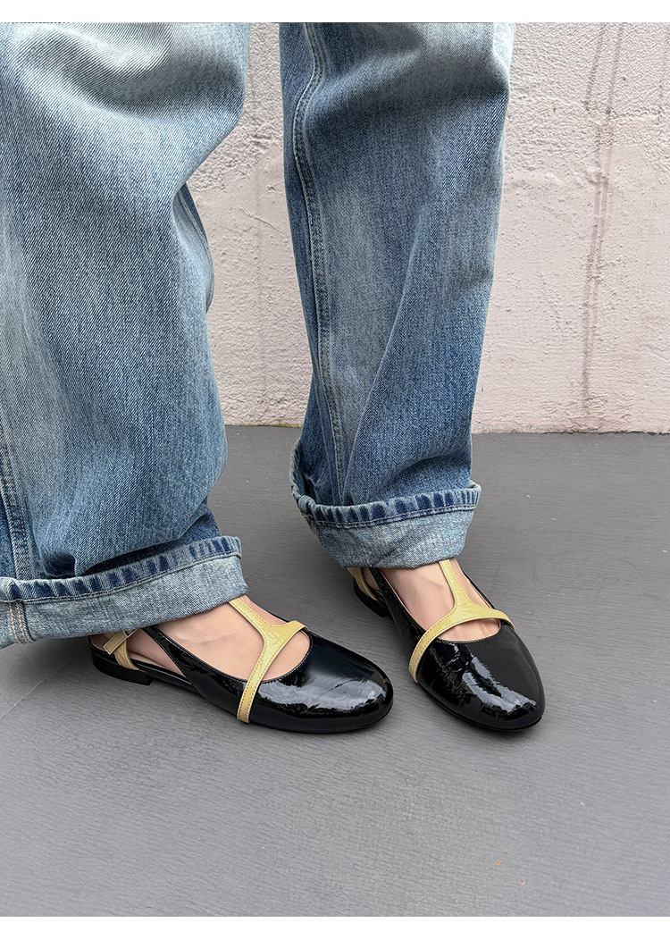 Sandal nữ quai chữ T đế bệt phối màu thời trang — đen chi tiết 18