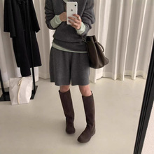 ON LINE 韩版全羊毛高腰阔腿短裤女冬季松紧腰百搭休闲裤女PA2661