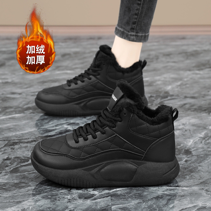 여성용 하이탑 면화 신발 2025 겨울용 플러스 벨벳 두꺼운 외출용 동북부 스노우 부츠 방수 미끄럼 방지 부드러운 밑창 대형 사이즈 트렌디 신발