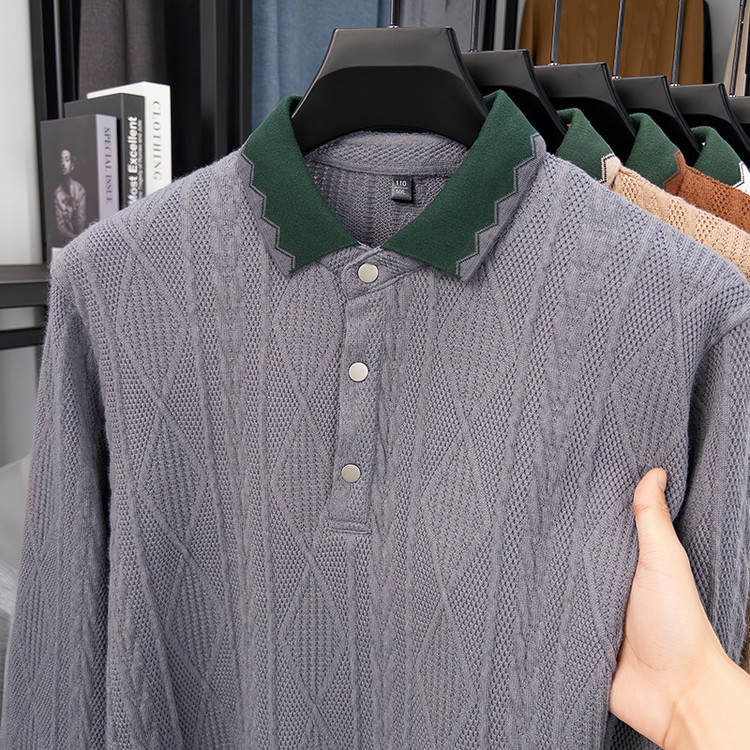 Botones de moda jacquard nuevo hombre otoño invierno camiseta de punto con solapa hombre transfronterizo simple suéter universal