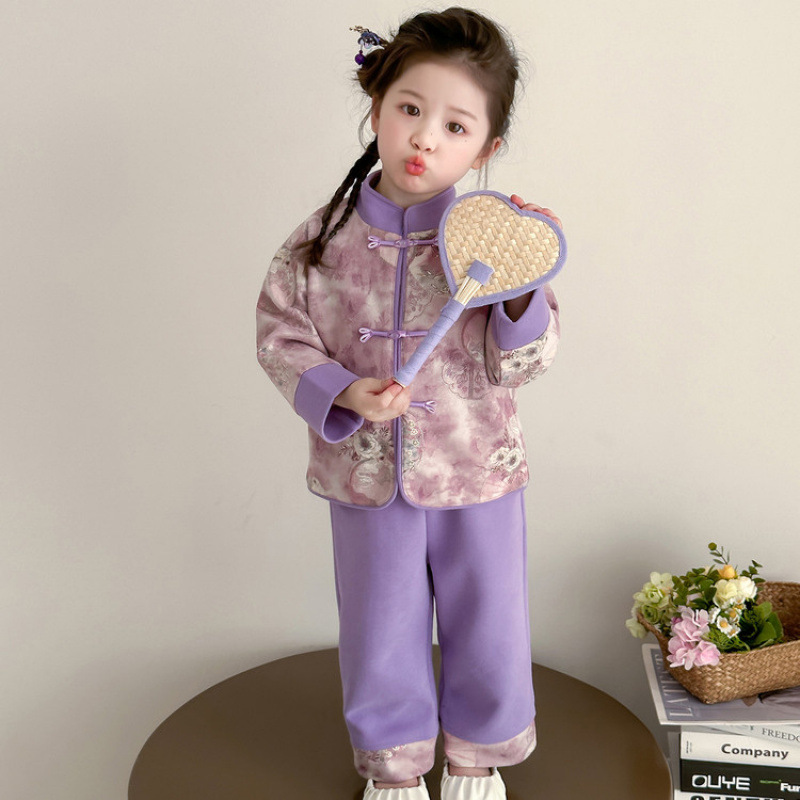 女童两件套秋季新中式唐装中国国风儿童2025洋气新款套装春秋汉服|undefined