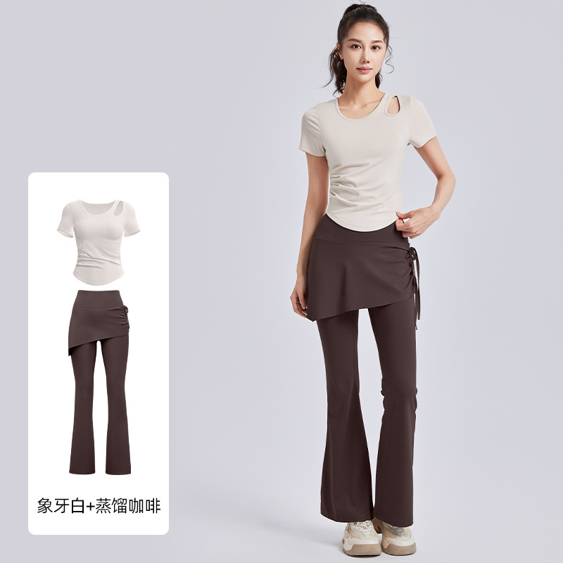 Juyitang Ropa de yoga hueca Camisa deportiva delgada de manga corta para mujer Traje de fitness de Pilates de entrenamiento para correr